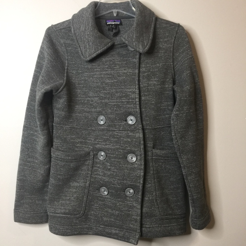 Patagonia Sz M Gray Heather Better Sweater Double Breasted Pea Coat Jacket 25861